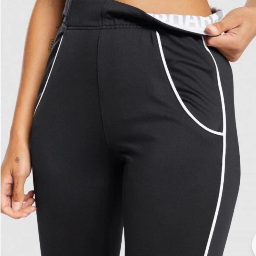 Gymshark Recess Joggers - Black with White Piping & Foldover Waist